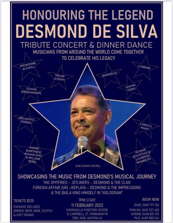 Tribute Concert and Dinner Dance to Honor the Legend Late Desmond De Silva